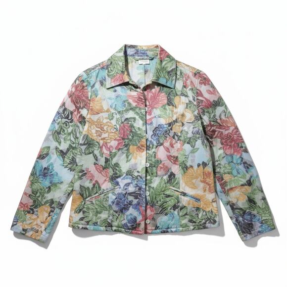 CHICO'S Floral Jacquard Button Front Jacket Viscose Blend Chico's 2 - L (12) - Picture 2 of 6